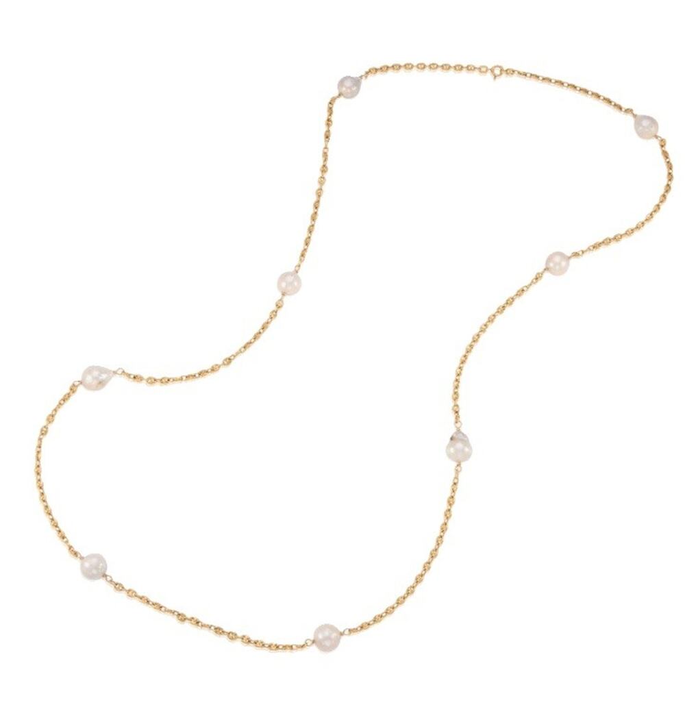 14k Mariner And Pearl Link Necklace